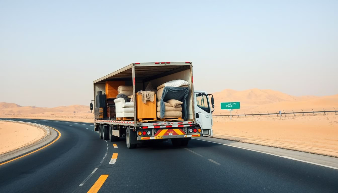 شاحنة نقل عفش في الطريق من الخبر إلى القصيم