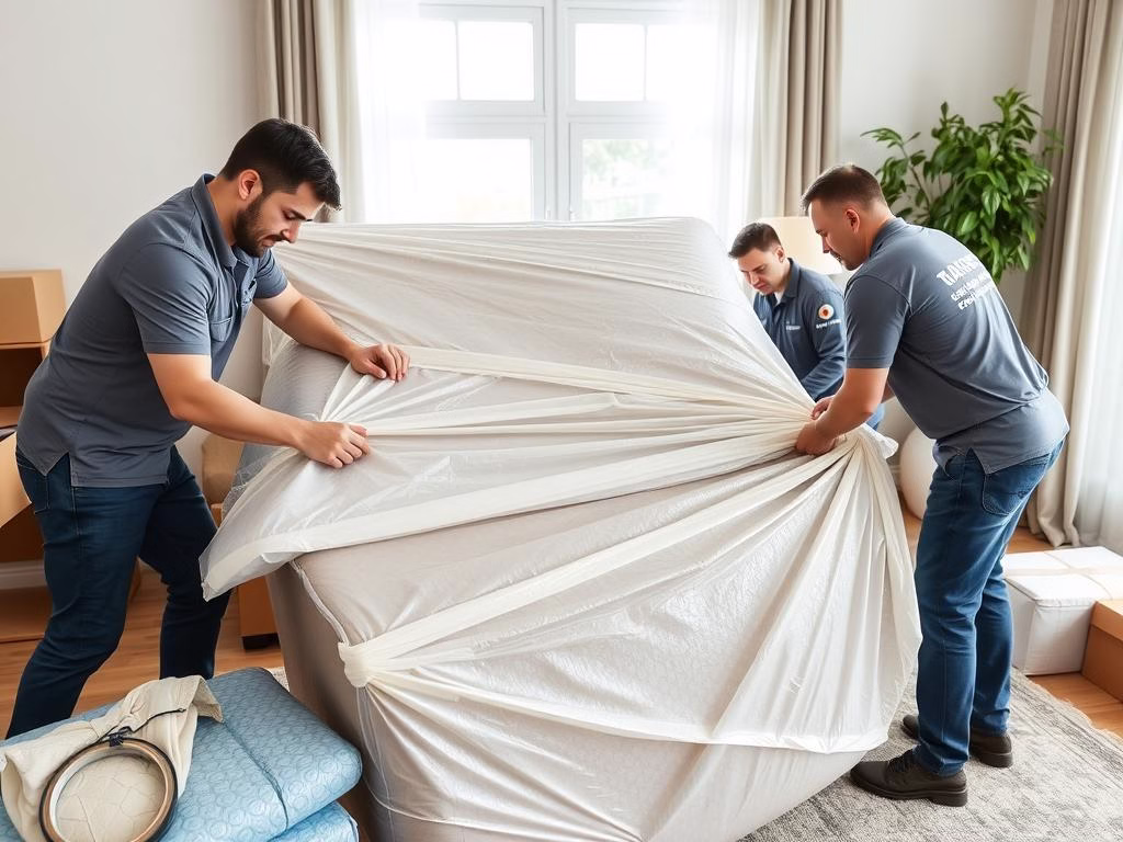 عمال يقومون بتغليف وتجهيز الأثاث لنقله من الخبر إلى الدمام عمال يقومون بتغليف وتجهيز الأثاث لنقله من الخبر إلى الدمام