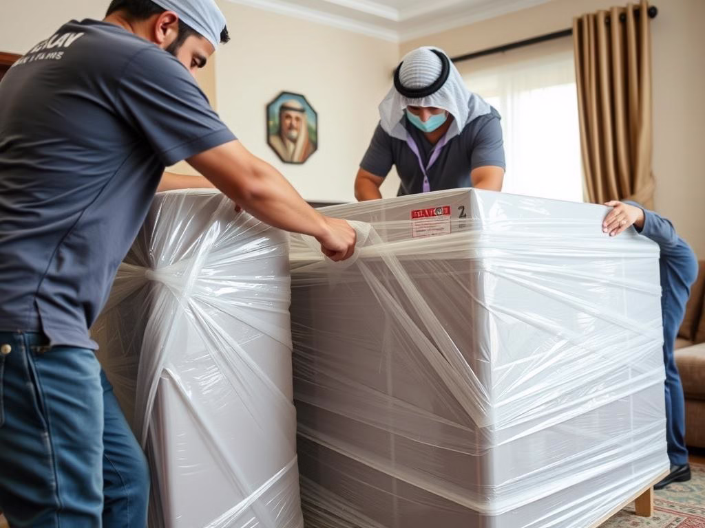 فريق عمل شركة سوقر جدة أثناء تغليف ونقل العفش فريق عمل شركة سوقر جدة أثناء تغليف ونقل العفش