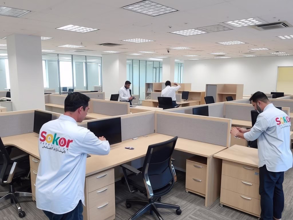 تركيب أثاث مكتبي في موقع جديد بواسطة فنيين من شركة نقل أثاث شركات بجدة تركيب أثاث مكتبي في موقع جديد بواسطة فنيين من شركة نقل أثاث شركات بجدة