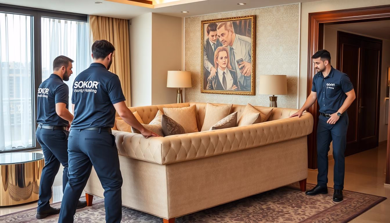 فريق شركة نقل عفش جدة صقور جدة أثناء نقل أثاث فيلا فاخرة