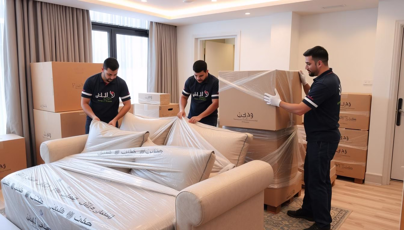 فريق صقور جدة المحترف لنقل عفش بجدة يقوم بتغليف وتحميل الأثاث