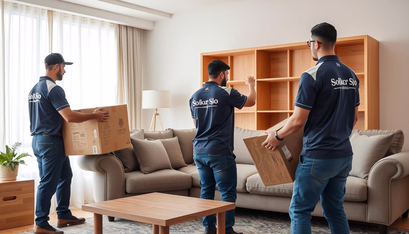 فريق عمل شركة صقور جدة لنقل عفش جدة أثناء عملية نقل أثاث