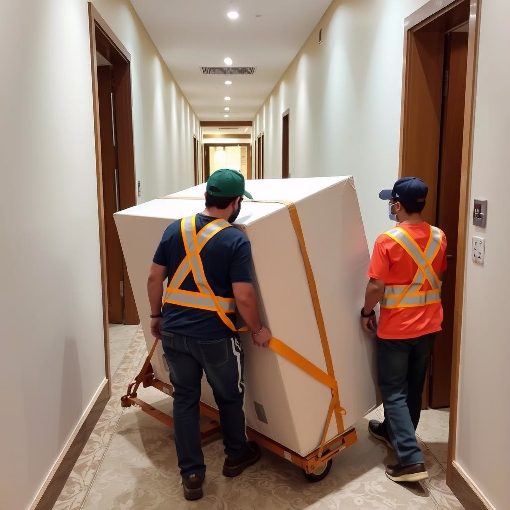 فريق من العمالة الفلبينية يقوم بنقل أثاث ثقيل في جدة باستخدام معدات متخصصة فريق من العمالة الفلبينية يقوم بنقل أثاث ثقيل في جدة باستخدام معدات متخصصة