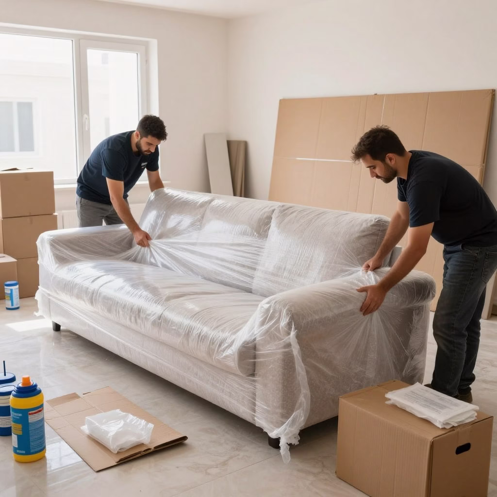 عملية تغليف محترفة للأثاث قبل نقله من الدمام إلى جازان عملية تغليف محترفة للأثاث قبل نقله من الدمام إلى جازان