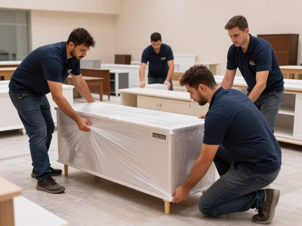 فريق نقل عفش من الدمام يقوم بتغليف الأثاث بعناية فريق نقل عفش من الدمام يقوم بتغليف الأثاث بعناية