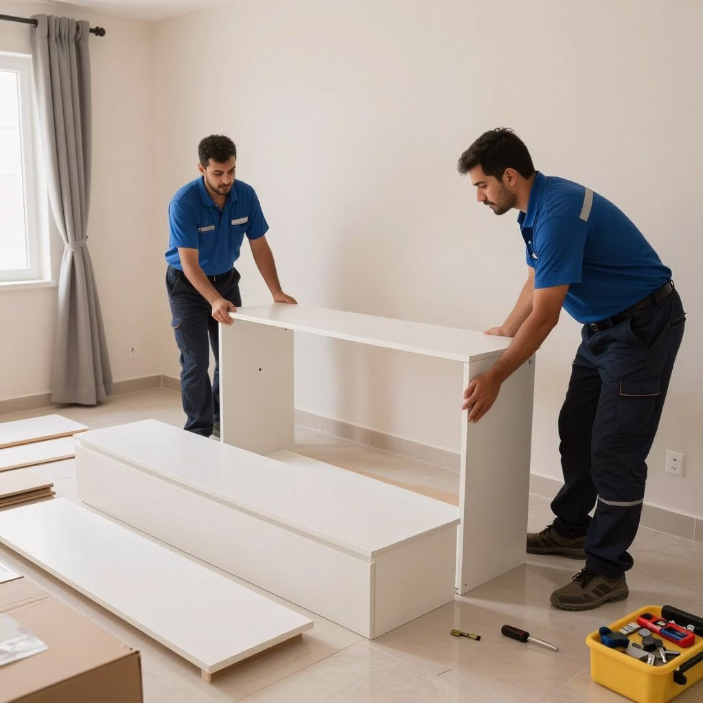 فني يقوم بتركيب قطع الأثاث في المنزل الجديد بالباحة فني يقوم بتركيب قطع الأثاث في المنزل الجديد بالباحة