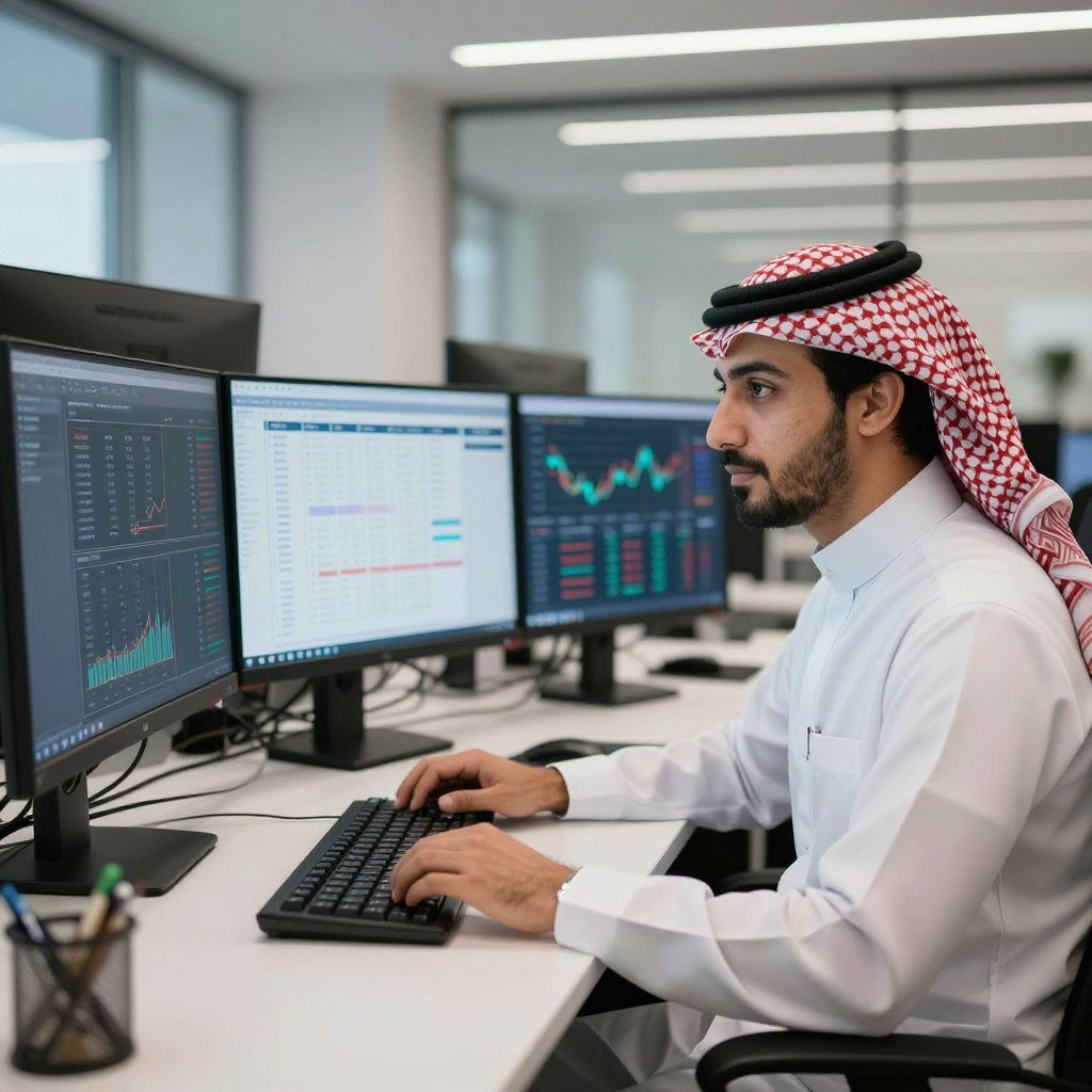 محلل اقتصادي سعودي يعمل على تحليل البيانات المالية