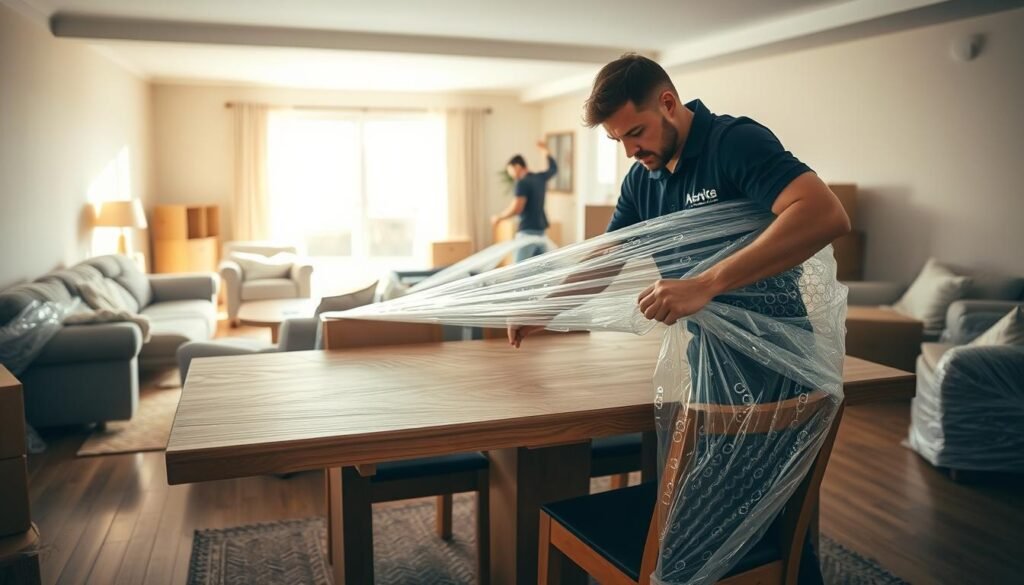 تغليف الأثاث لحماية الزوايا والأسطح أثناء النقل